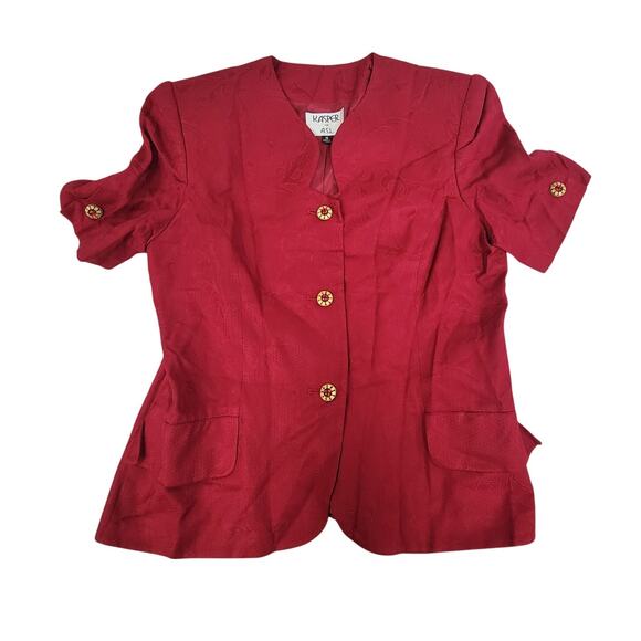 Kasper A.S.L. Red Button Up Short Sleeve Jacket - Size 16 - Picture 1 of 6